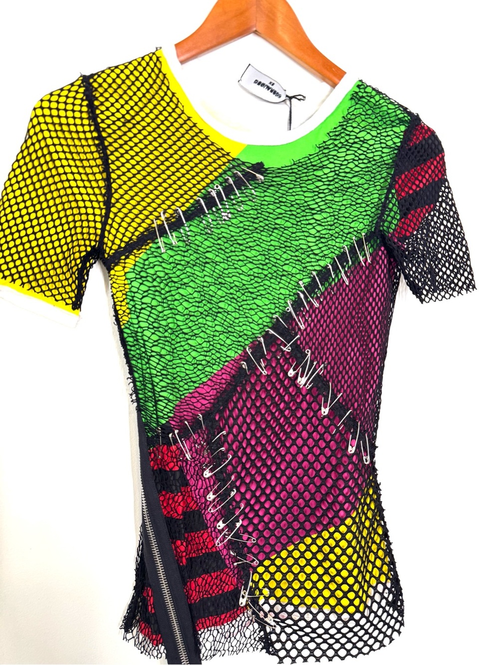 NWT - DSQUARED Green Yellow Black Mesh-Detail T-Shirt XS Luxury High Fashion - Picture 2 of 14